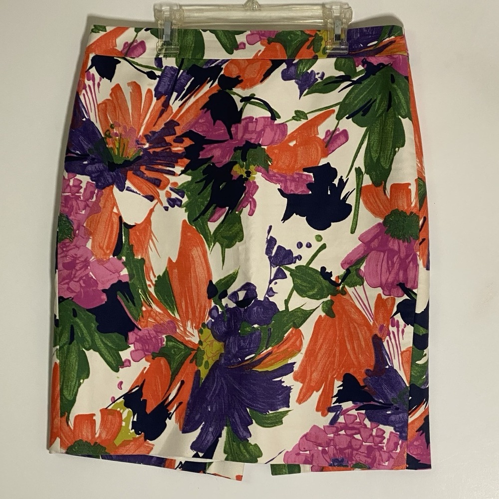 J Crew No 2 Pencil Skirt Womens 6 Multicolor Floral Professional Career Business